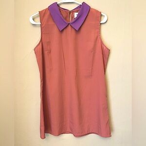 LTB Jeans | sleeveless collared long blouse | peach with purple collar | Size M
